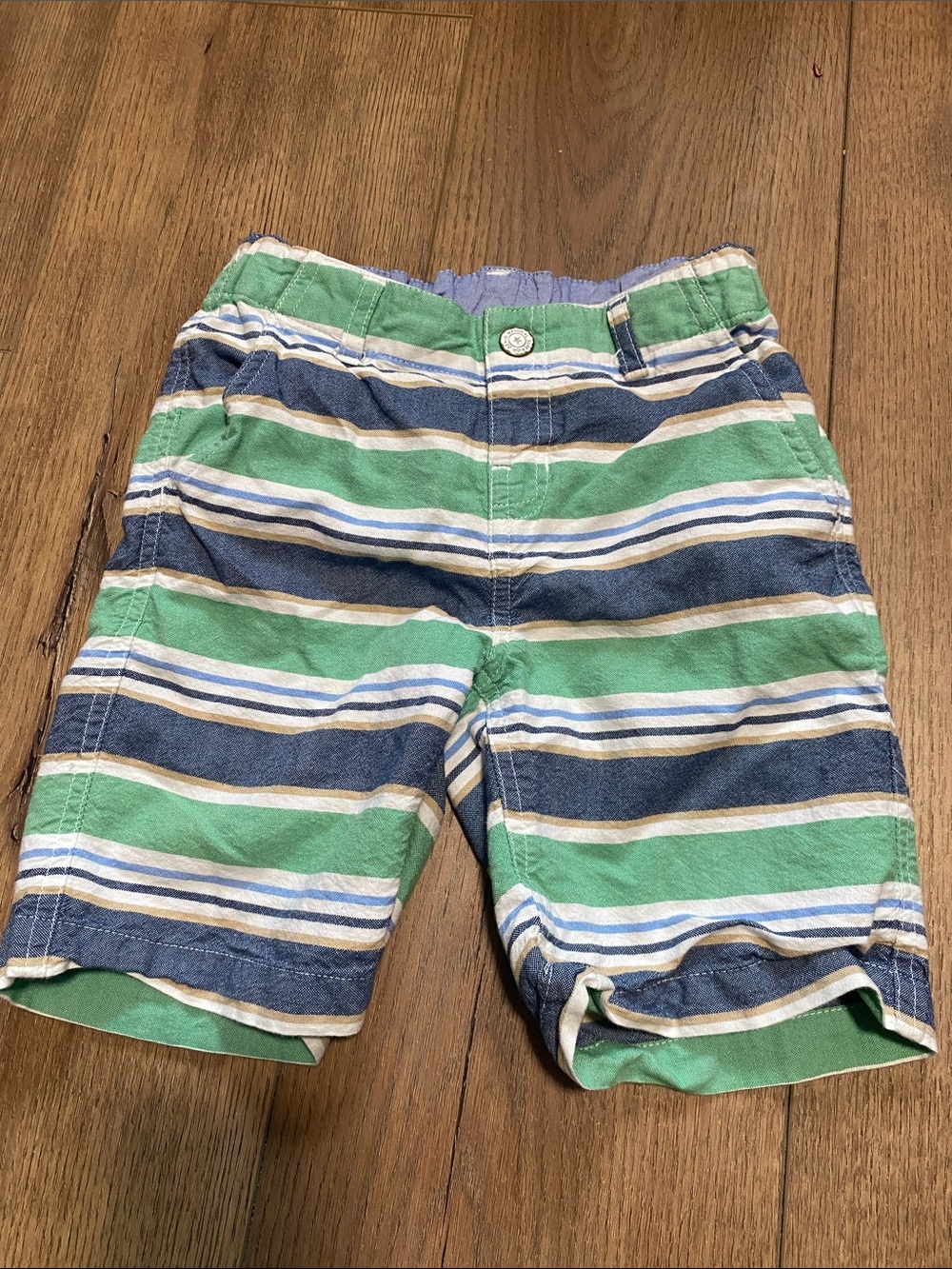 Mayoral linen toddler boys shorts size 4T green, blue, white striped